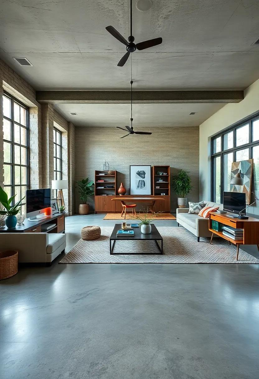Seamless Flow: Create ⁤an open concept design by ‍integrating your home office with your living space.⁢ The smooth transition from a concrete ‍floor into your lounge area maintains harmony while keeping ‍your work and home life balanced