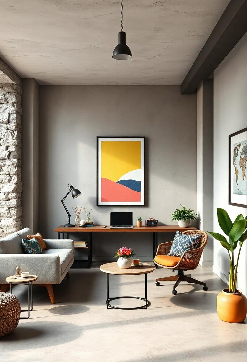 Artistic ‌Inspiration:⁤ surround your work area ​with inspiring artwork framed against raw walls.‍ The art pops against the neutral palette of ‍concrete flooring, fostering creativity and a sense of individuality