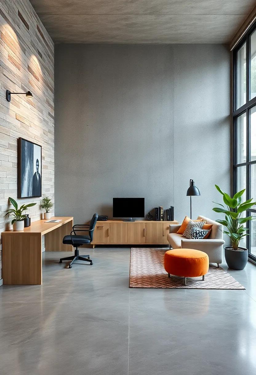 Statement Wall: Make a bold statement with an accent wall using reclaimed wood or ⁣metal. In contrast,⁢ the ⁣smooth concrete flooring creates an⁣ interesting visual dynamic that ​engages and inspires creativity