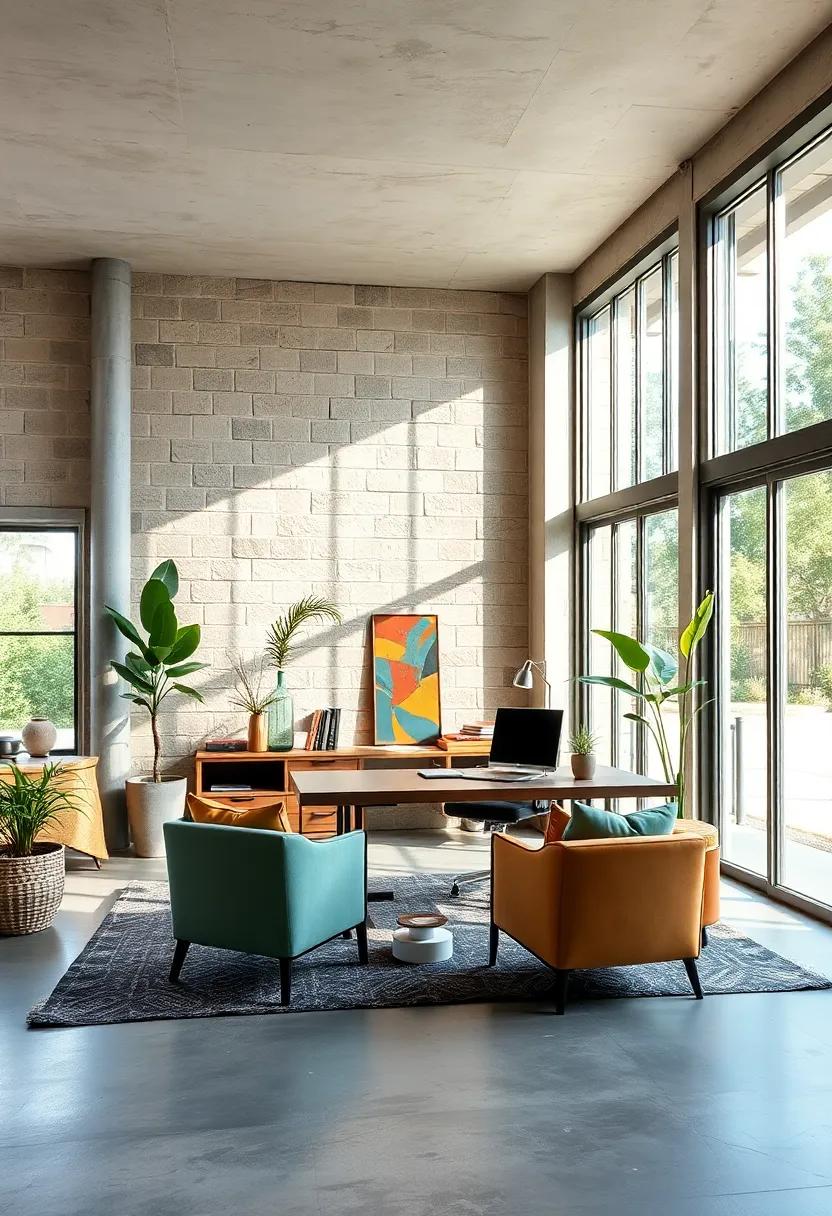 Natural Light Emphasis: Design your office ⁤to harness natural light ‌effectively. Large windows paired ⁣with concrete ⁤floors accentuate the airy feel, making your workspace feel ⁤more‍ expansive and ‌uplifting