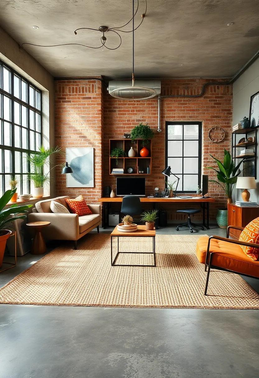 Textured layers: Add warmth and depth by layering ⁣different ⁢materials, such as jute rugs over concrete floors. The combination‍ tempers the industrial vibe and enhances your workspace's comfort‌ level