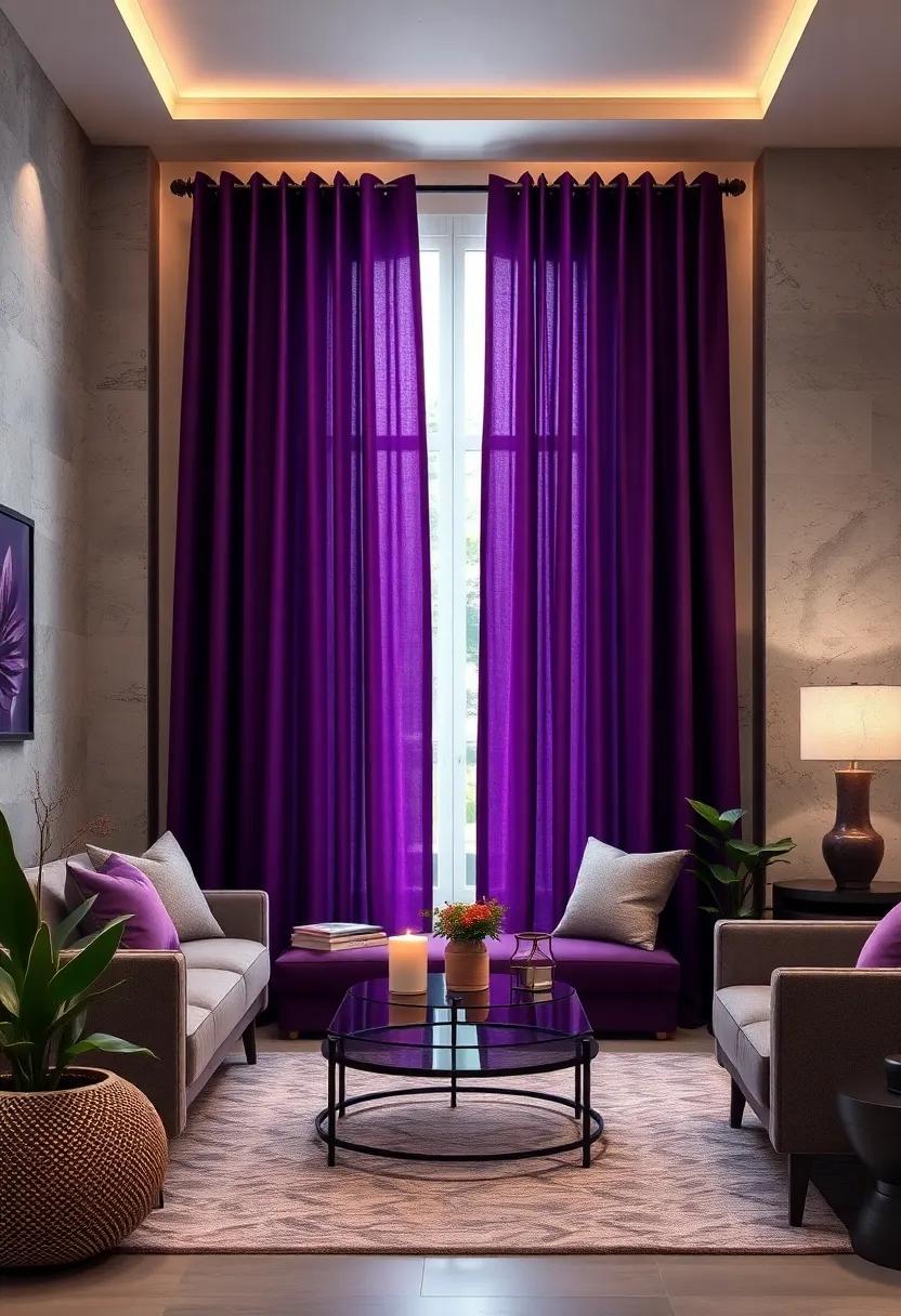 Purple Ombre⁣ Curtains: Frame your‌ windows with these eye-catching curtains that transition ⁢from ​light ​to‍ deep purple, adding‍ depth and sophistication to your space