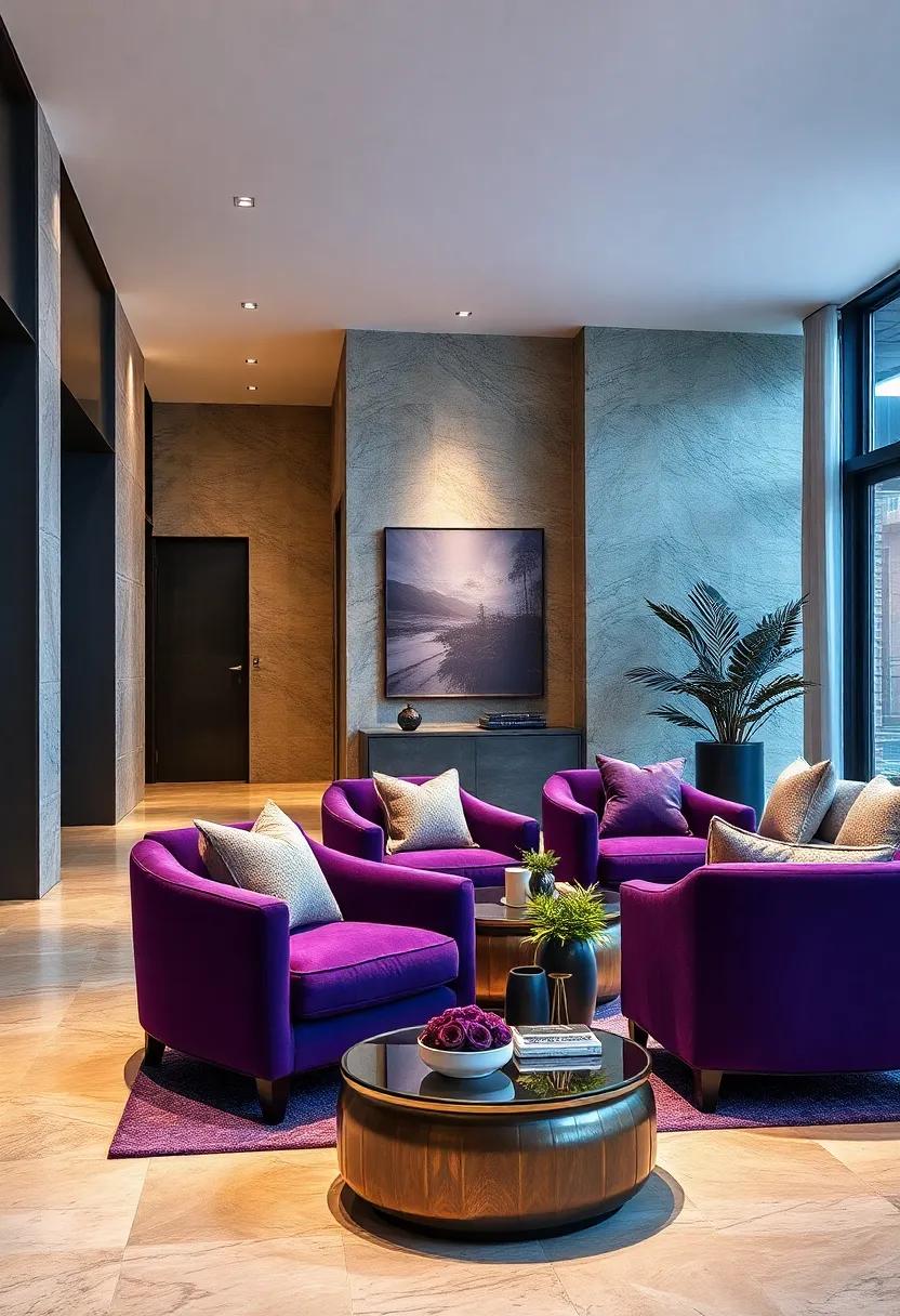 Plush Purple Accent Chairs: Invite elegance‍ into your seating area with accent chairs upholstered ⁤in deep purple fabric,⁤ perfect for cozy conversations