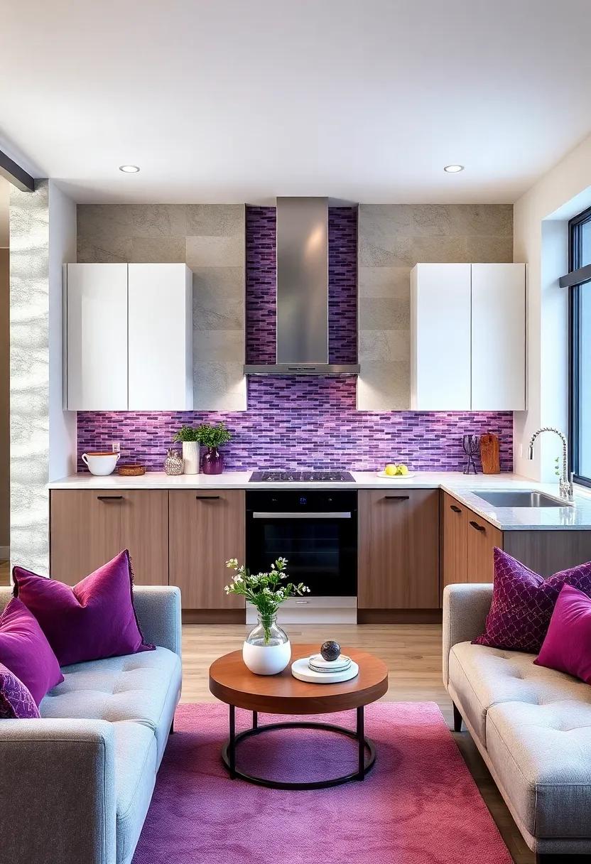 Purple Mosaic Tile Backsplash: Revamp ‍your kitchen‌ with a ⁢stunning ‍purple mosaic tile backsplash ‍that adds a touch of artistry and​ color