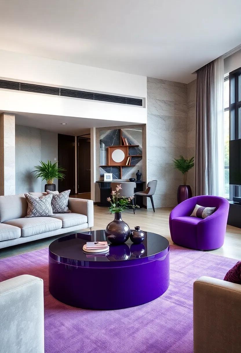 Modern Purple Coffee Tables: Choose a coffee‍ table that features sleek lines and a rich purple finish, serving ⁤as ⁢a⁤ stylish‍ centerpiece for your⁣ living room