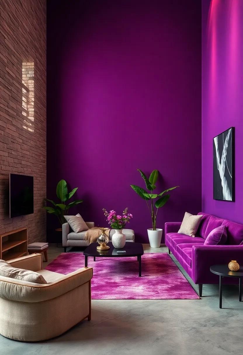 Deep Purple ‍Accent Walls: Consider painting a feature wall in deep purple to ⁢create drama⁤ and depth in your modern ​space, ⁤making it a true statement⁢ of luxury