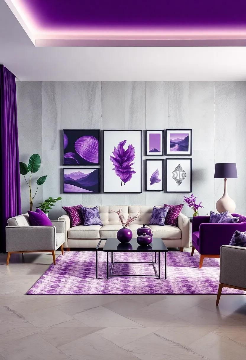 Purple-themed gallery Wall:​ Curate a gallery wall with art and photographs that⁣ incorporate deep purple tones,creating a vibrant personal‍ touch in the room