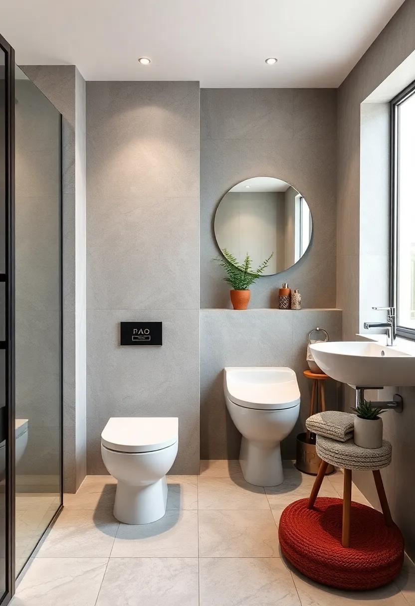 Choose a compact toilet with a soft off-white finish to blend seamlessly into the room