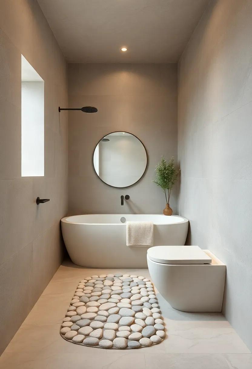 Choose a pebble-textured shower mat in soft sand colors for subtle contrast and safety