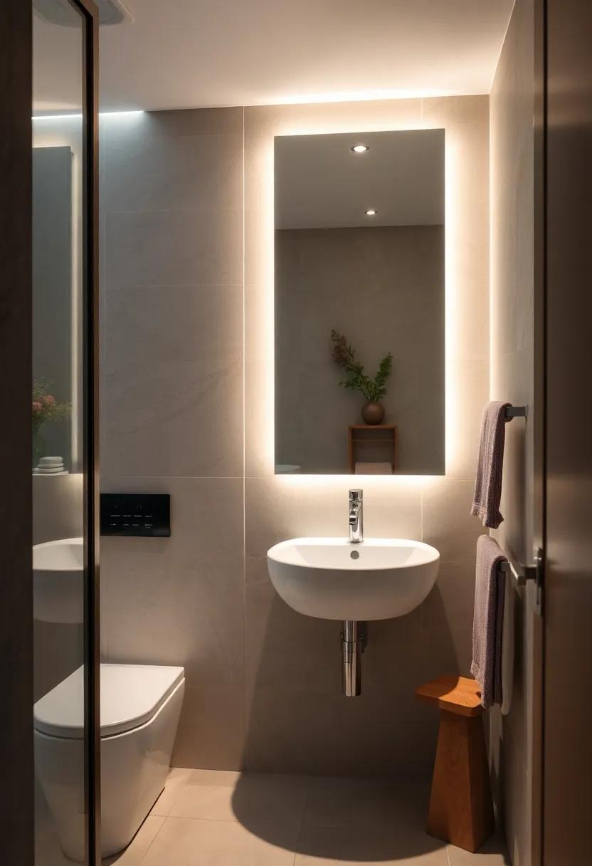 Install a backlit mirror with an adjustable soft white glow for both style and practicality