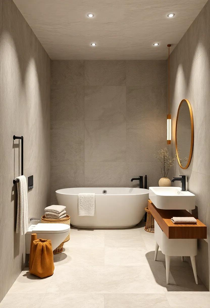 Integrate slim, neutral-toned towel bars to keep essentials handy without overwhelming space