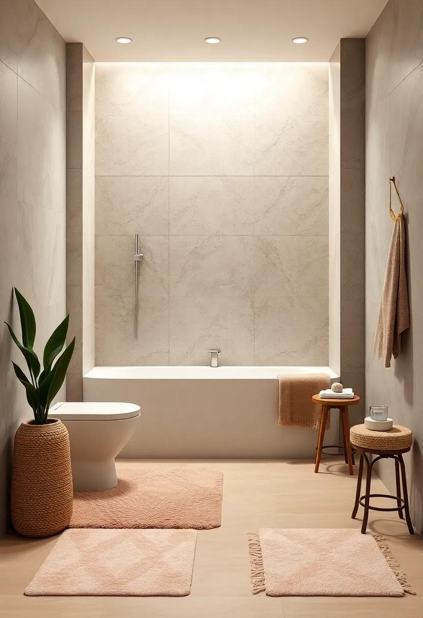 layer soft stone-colored bath rugs for extra comfort and depth on bare floors