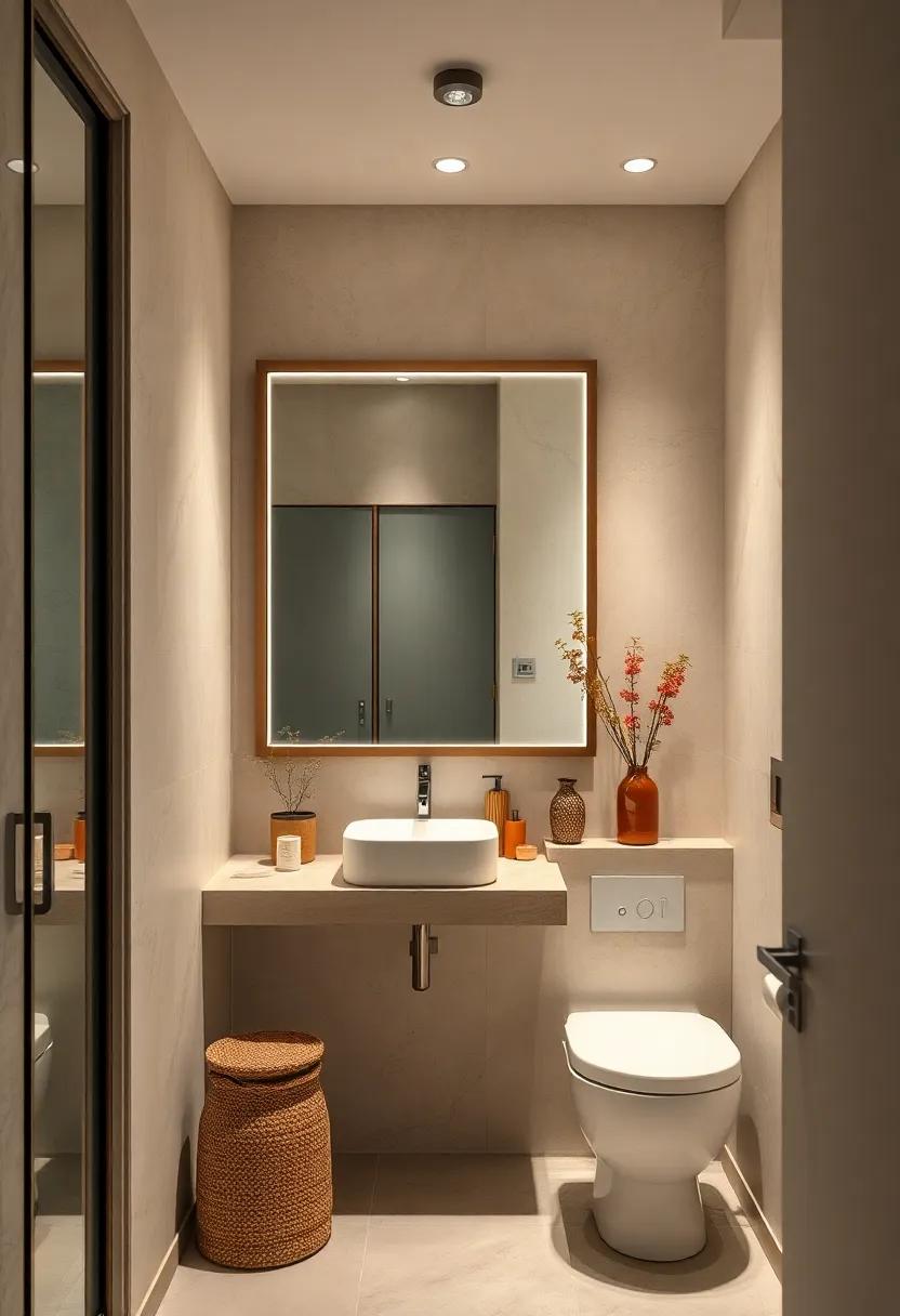 Opt for a frameless mirror with a muted taupe border to reflect light and add sophistication