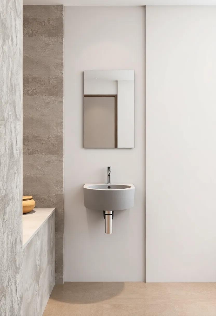 Select a wall-mounted sink in pale gray to save space and maintain an airy feel