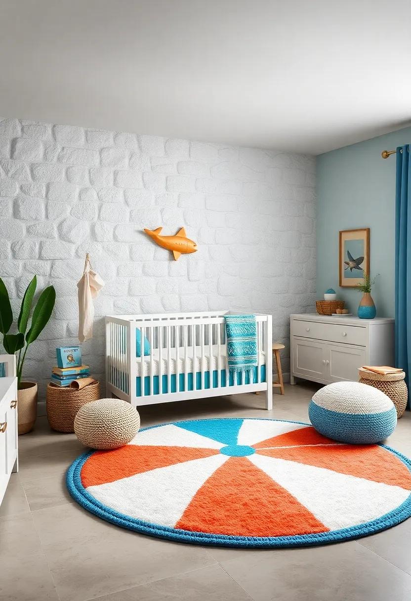 Beach Ball Rugs:⁢ Opt for a round ​rug resembling⁢ a beach ball ‌to playfully anchor the nursery’s space ⁤and ⁣provide ⁢a soft ‍area for playtime