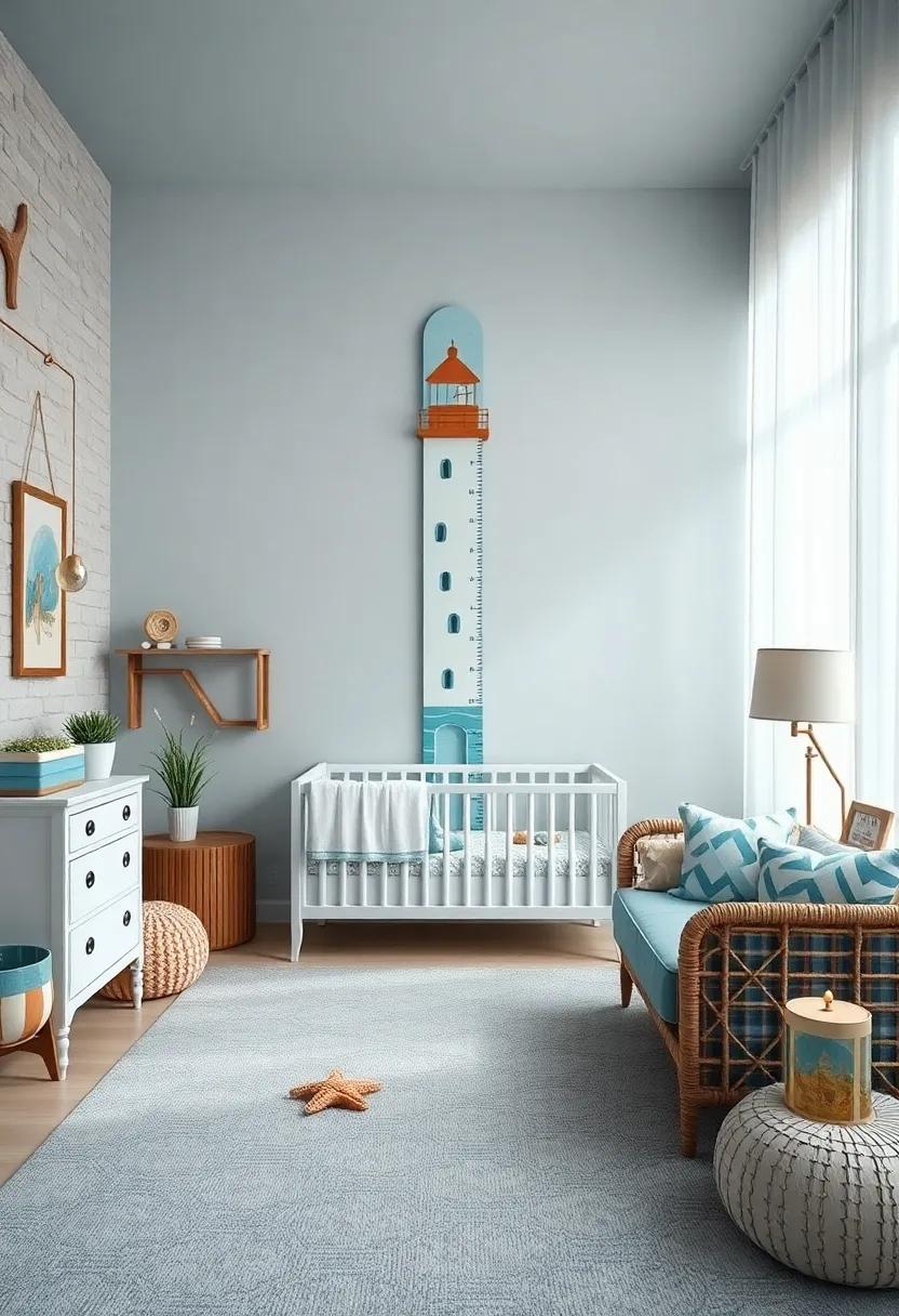 Coastal Themed ​Growth Chart: ‌Measure your baby's growth with a⁢ growth chart designed to⁤ resemble a lighthouse or a beach scene, celebrating‌ milestones ⁤by the sea