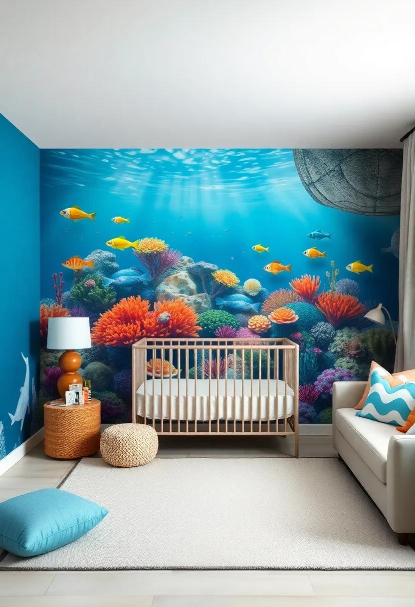 Marine Mural: Transform⁢ one wall of the nursery into a⁢ stunning underwater scene,featuring playful ⁤sea creatures‌ swimming among vibrant⁤ coral reefs