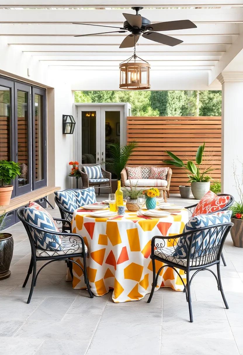 Bold Geometric Patterns:​ Transform your patio with a vibrant geometric design that energizes your dining experience
