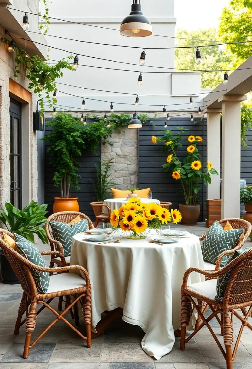 Sunflower Motif: Brighten your outdoor dining with sunny yellow sunflowers, evoking ⁢warmth and happiness during meals