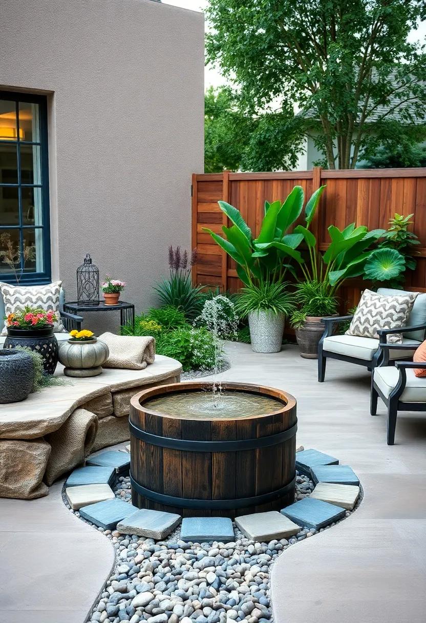 Barrel Pond with Submerged LED lighting for Nighttime Glow