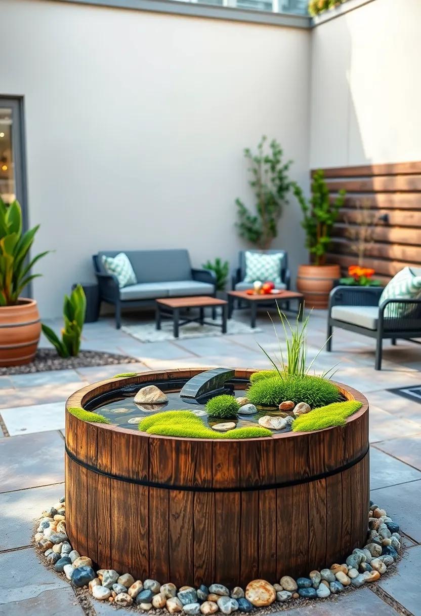 Barrel Pond Accentuated by Decorative Pebbles and Moss