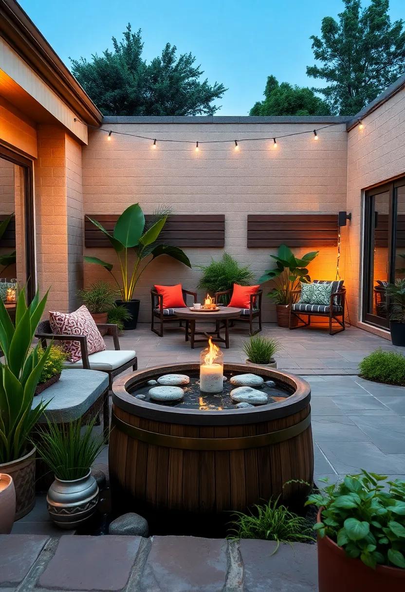 Barrel Pond with Integrated Seating for Relaxation