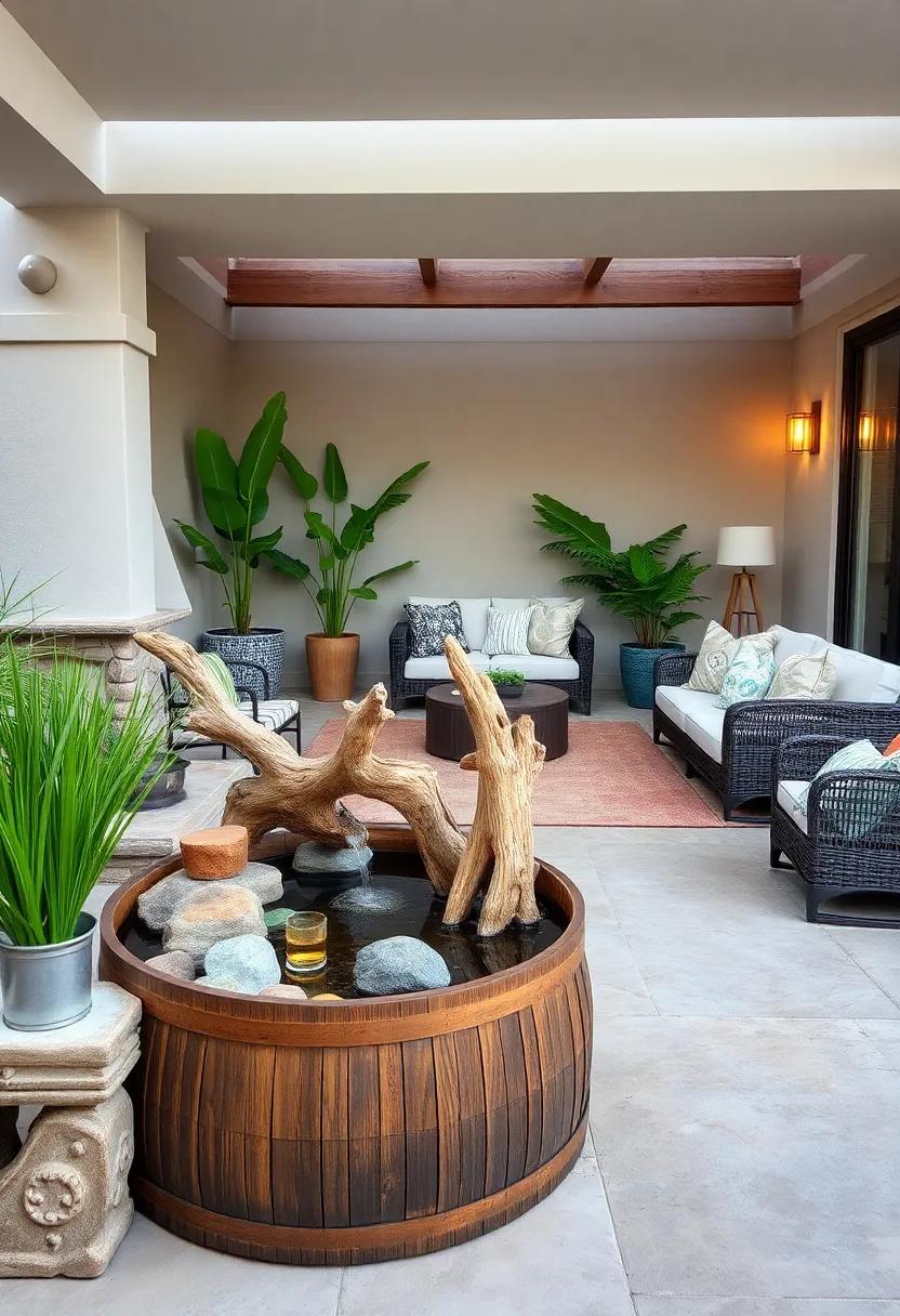 Barrel Pond Enhanced with Natural Driftwood Sculptures