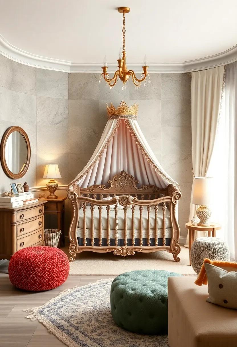 Majestic ⁣Crib: Invest in a crib with intricate carvings or a classic ‌canopy to provide a regal resting place for your little prince