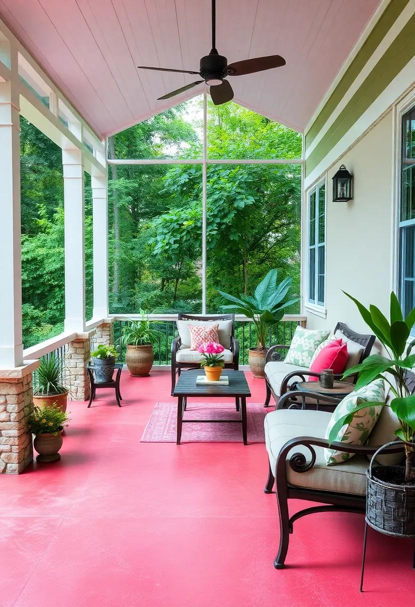 Bright Painted Concrete: ⁢Transform standard concrete ⁢with bold paint colors, creating a cheerful and eye-catching flooring option for your outdoor room