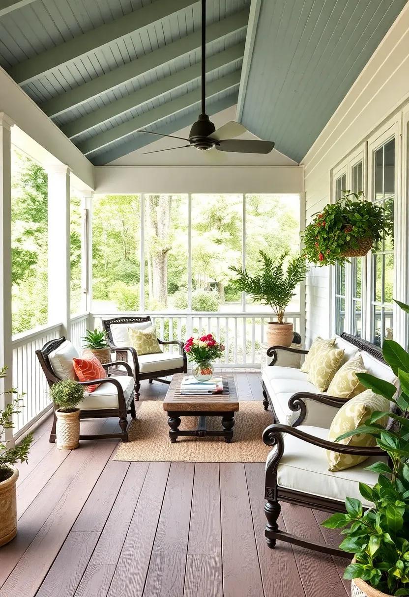 Cozy Cottage Charm: Discover how painted wooden planks can bring a​ rustic, homey vibe to⁤ your screened porch, complemented by vintage decor