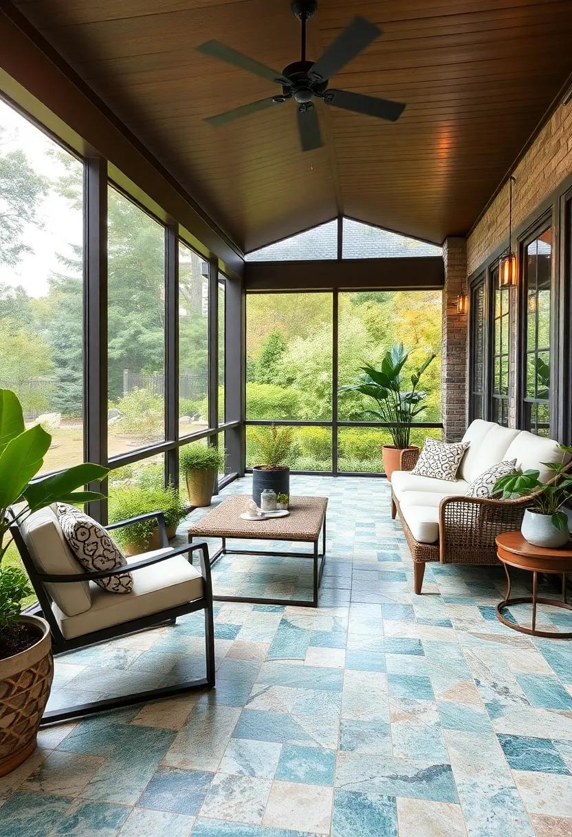 Recycled Glass Tiles: Embrace ⁣innovation with recycled glass tiles, adding colorful sparkle and a ‍modern twist to⁢ your screened porch ⁢flooring