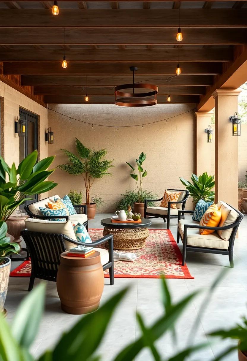Turn your patio into an artful space with bold colors, eye-catching sculptures, and unique seating options that invite creativity