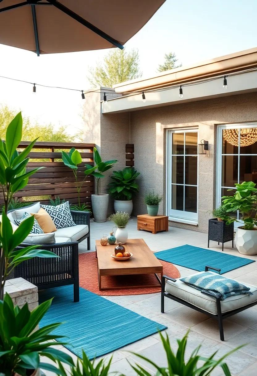 Turn your patio into an outdoor yoga studio with soft mats, calming decor, and a shaded area to enhance your mindfulness practices