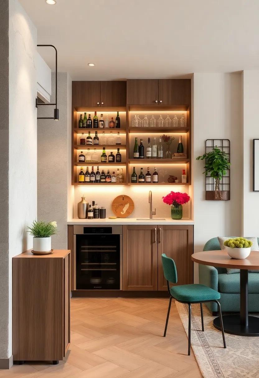 Compact Bar Cabinet:​ Choose a narrow, tall bar cabinet with multiple​ shelves and drawers specifically designed to store bottles and bar tools​ in limited spaces