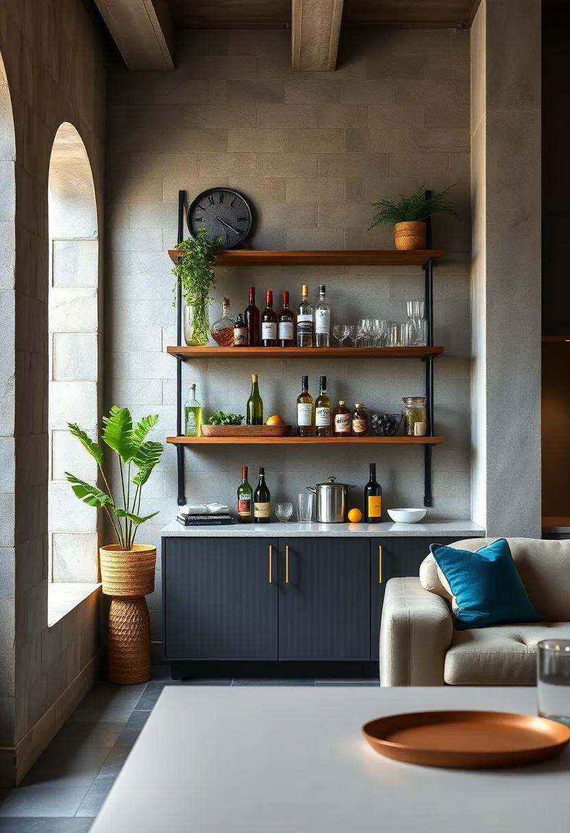 Ladder-Style Bar Shelf: Lean a ladder-style shelf against a wall‌ for a modern open display of your favorite spirits ​and ⁢barware