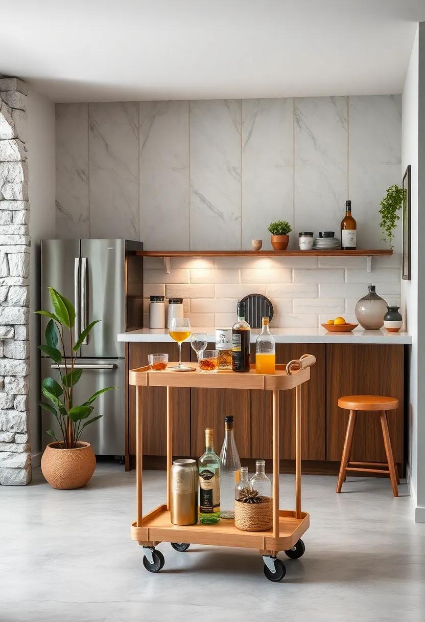 Rolling ‍Bar ⁢Cart: A mobile bar cart⁣ adds​ versatility,offering storage and serving space that can ‌be moved around as needed