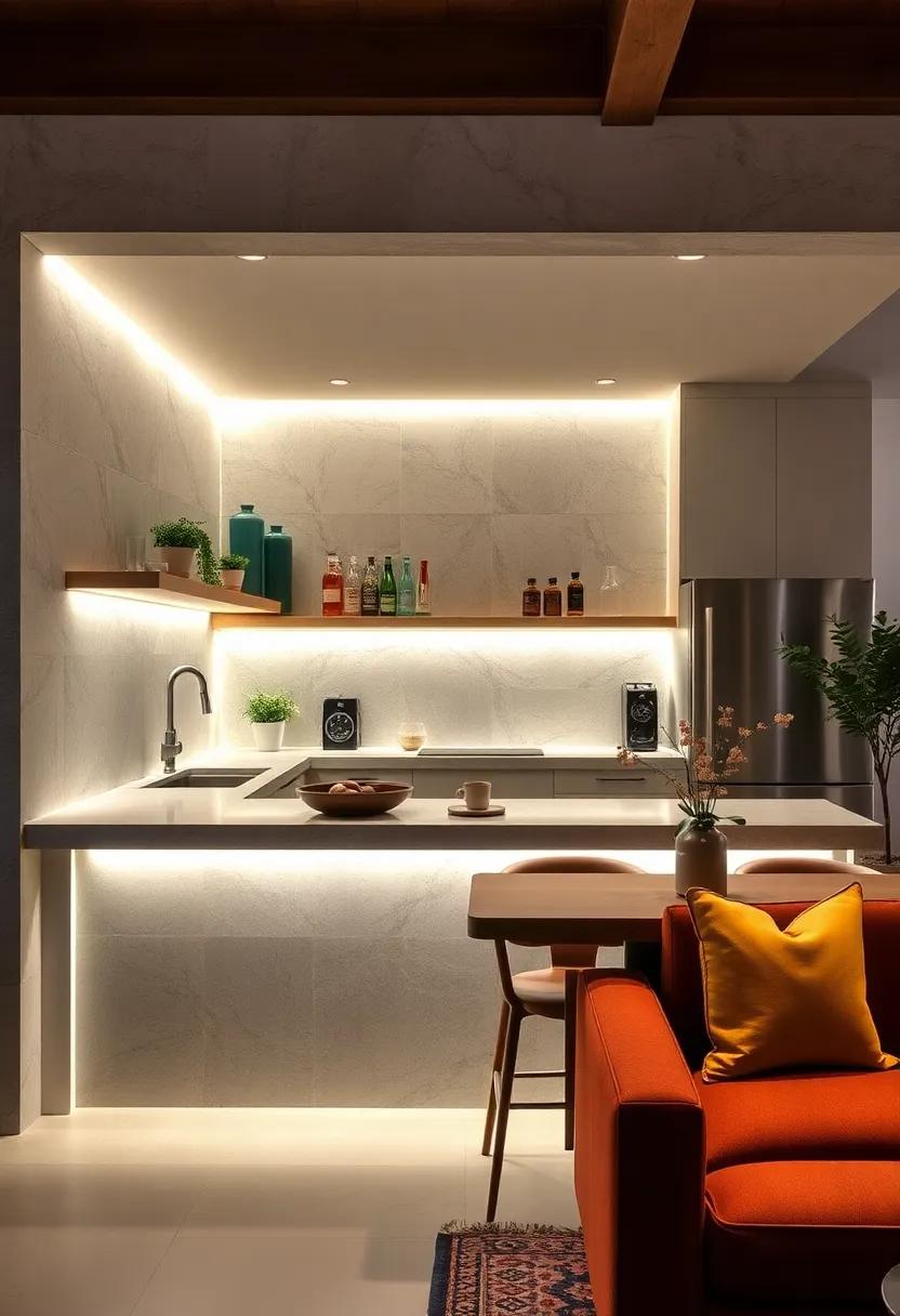 Under-Bar lighting: Enhance ambiance and visual interest ⁢by installing LED strip lights under your ⁤bar ledge or shelves
