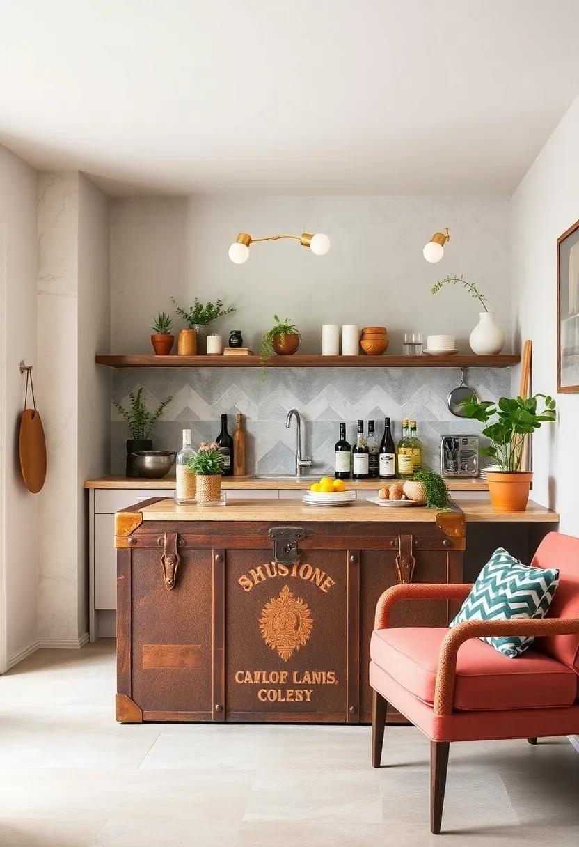 Vintage Trunk ⁣Bar: Use a vintage trunk ‍as a multifunctional bar piece that doubles as storage and a stylish statement in a compact kitchen