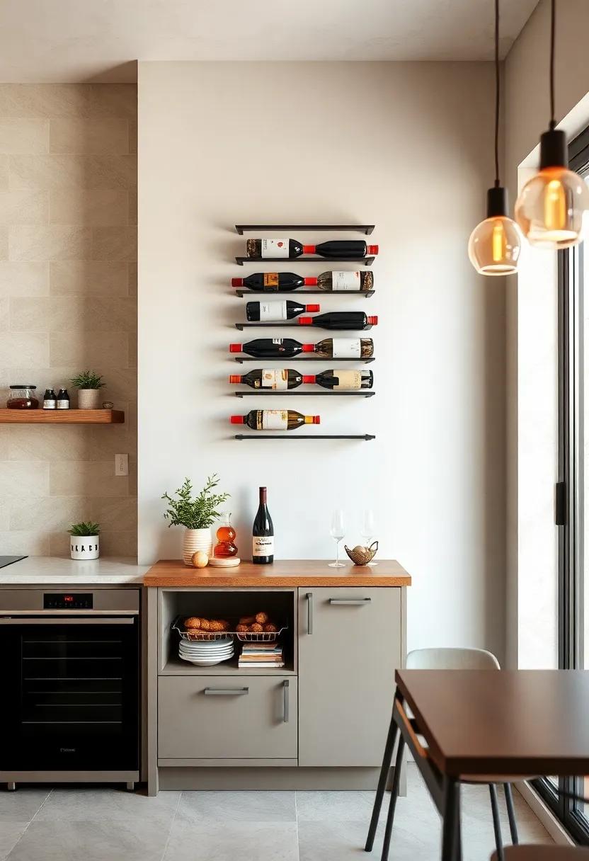 Wall-mounted⁢ Wine‌ Rack with Counter: Combine a wall-mounted ‍wine rack with a slim counter surface to create a sleek mini bar station