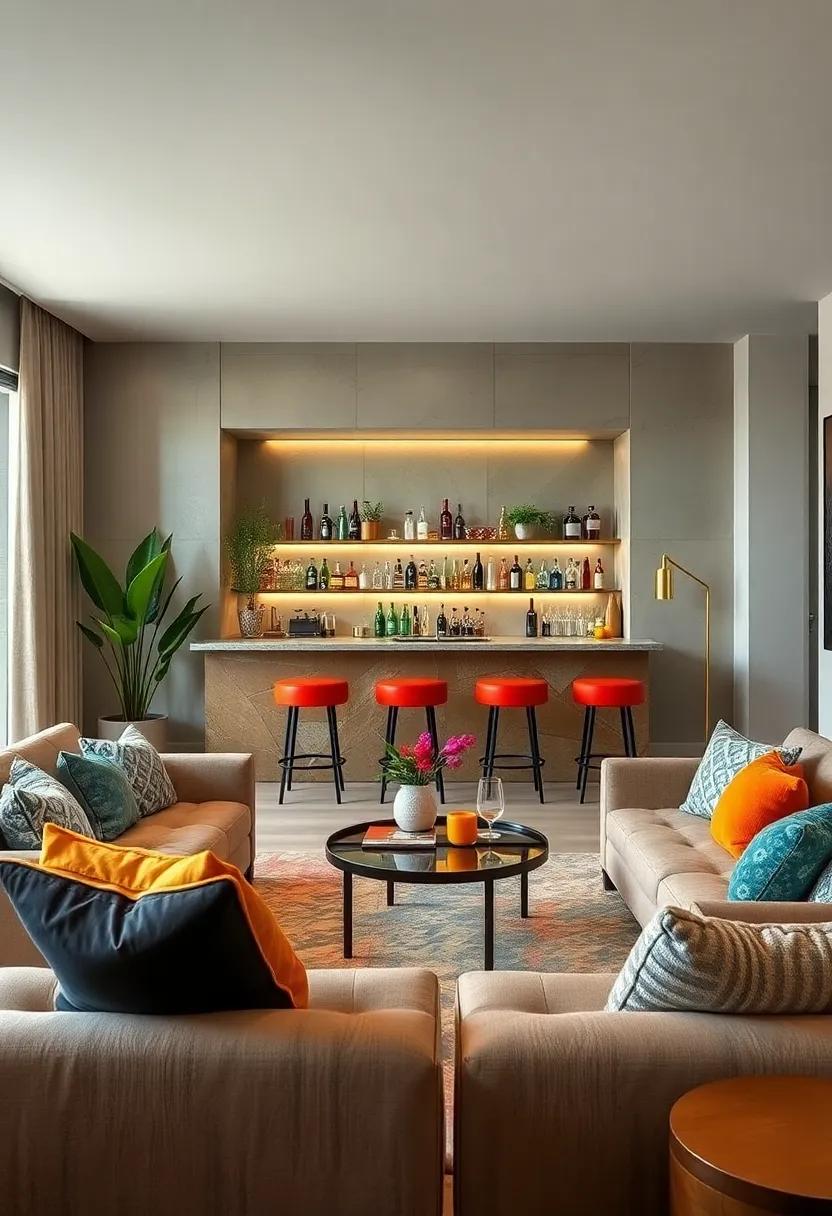 Colorful Accents: Use colorful accessories like coasters and cocktail napkins to introduce vibrant pops of color