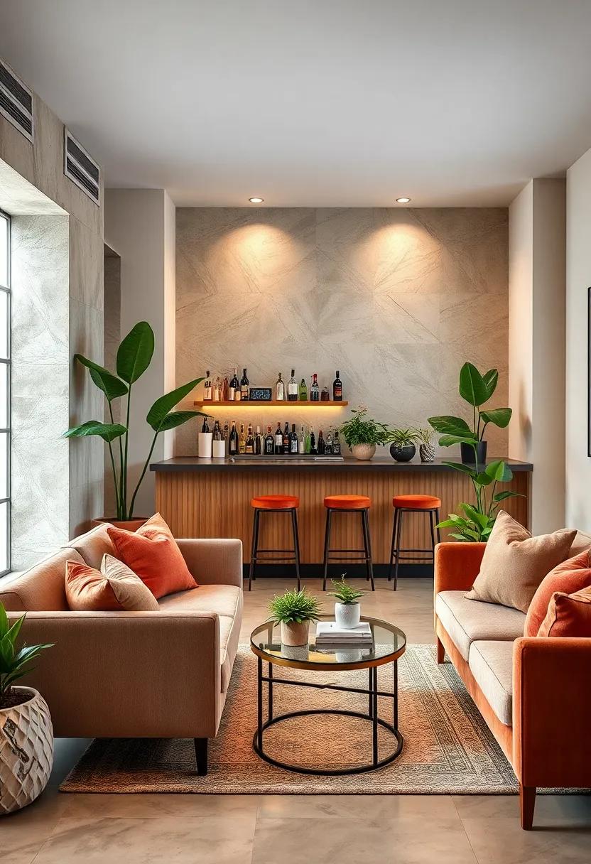 Layered Lighting: Use layered lighting, such as pendant lights or wall sconces, to highlight your bar while adding warmth