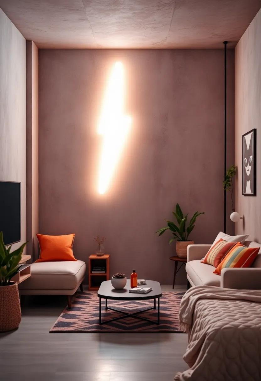 Pop​ Culture Pulse: A neon‌ lightning ‌bolt inspired by favorite superheroes, injecting energy and personality into the space