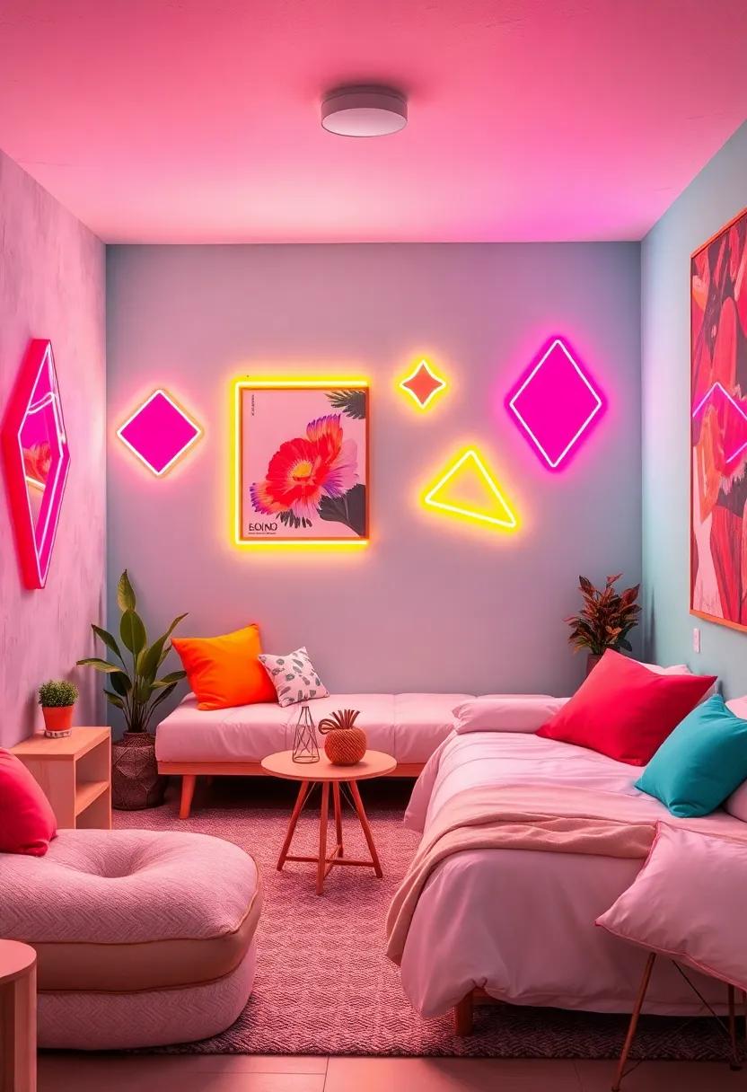 Color Pop: Bright neon geometric shapes mixed with pastel walls for a playful and modern teen retreat