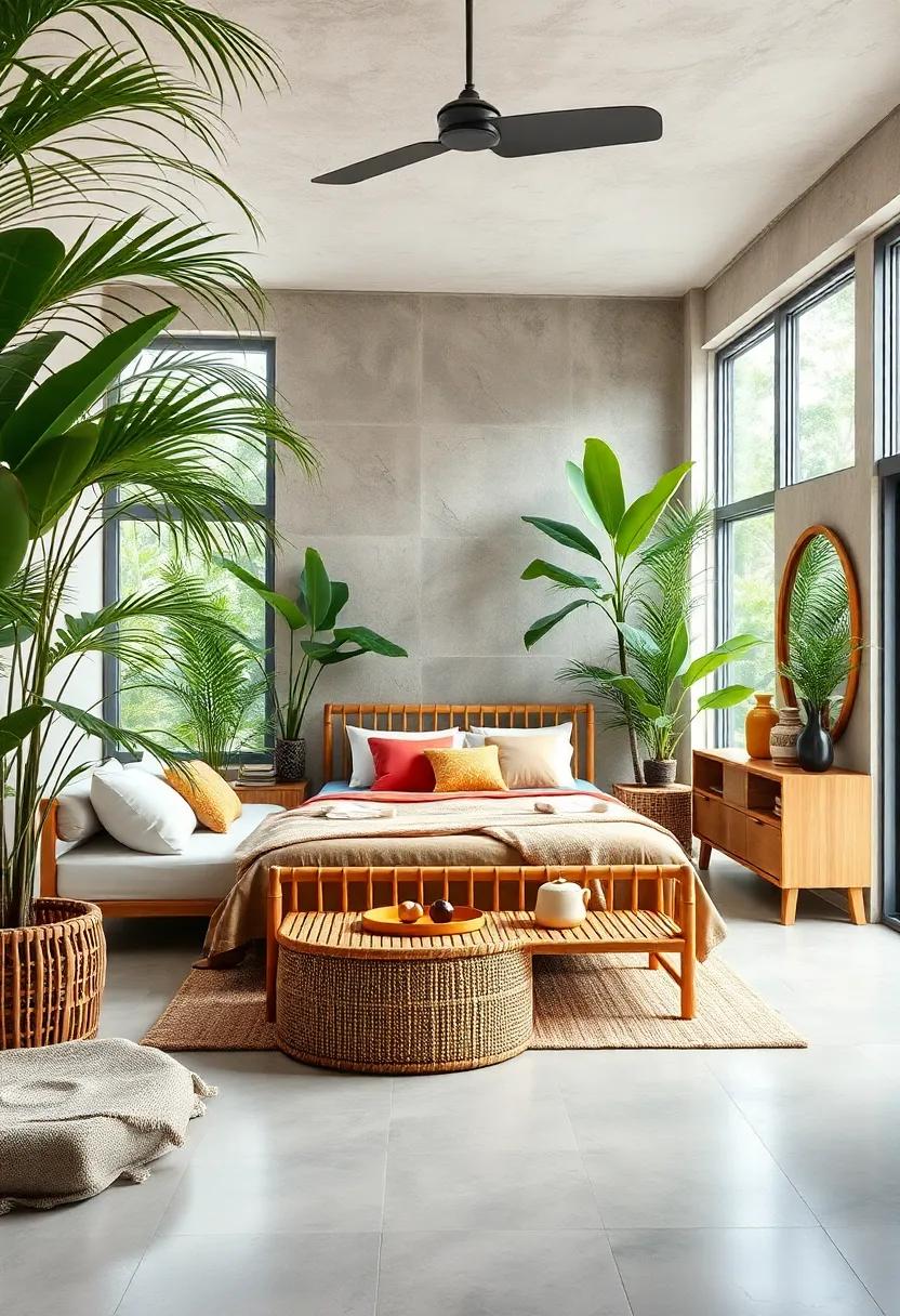 Indoor Jungle:⁤ get inspired by a bedroom filled with lush greenery, where bamboo furniture serves as the ⁤ideal⁣ complement to your indoor garden