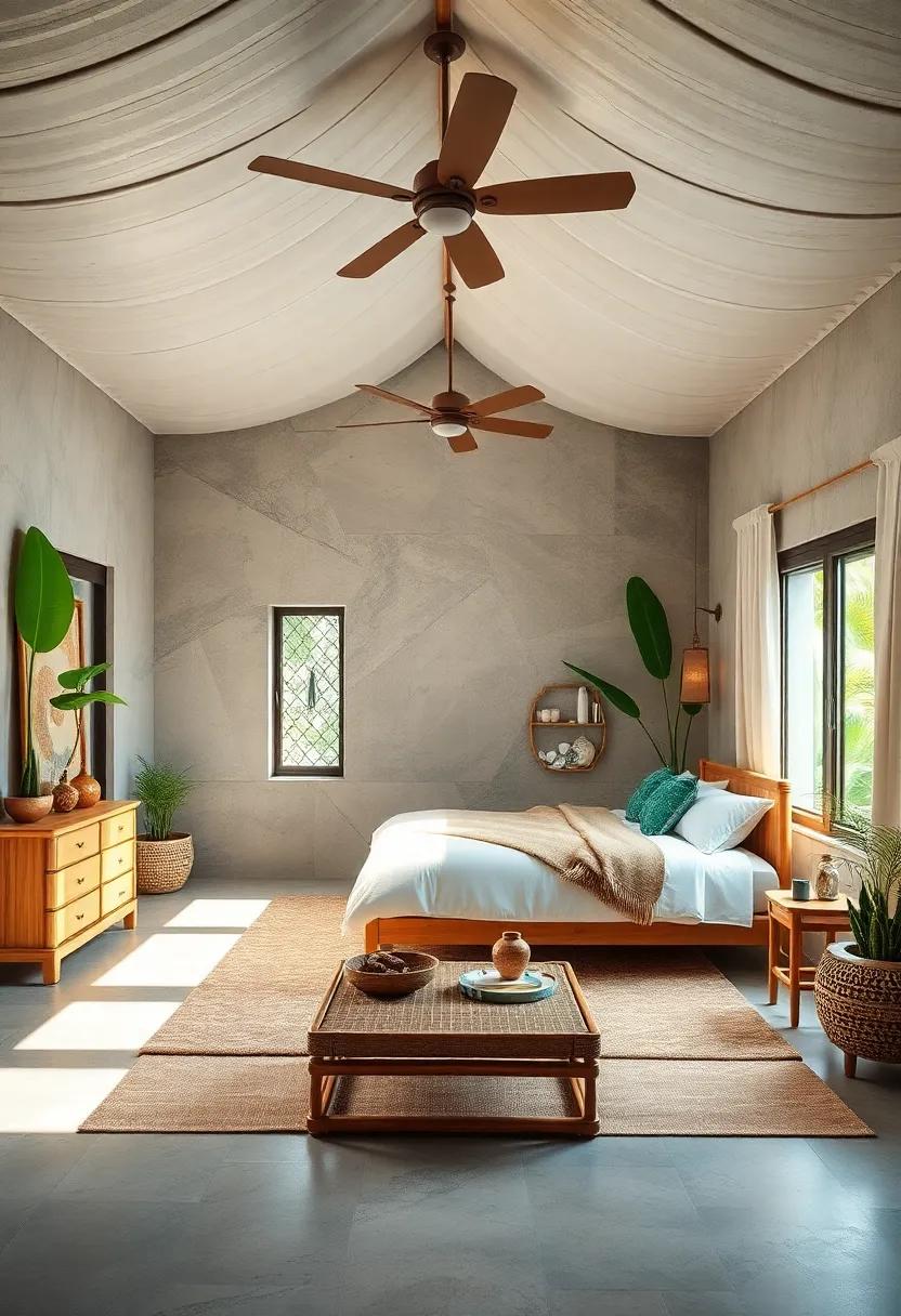 Lofty Heights: Experience the enchantment of a lofted bedroom featuring bamboo furnishings that maximize space and add character