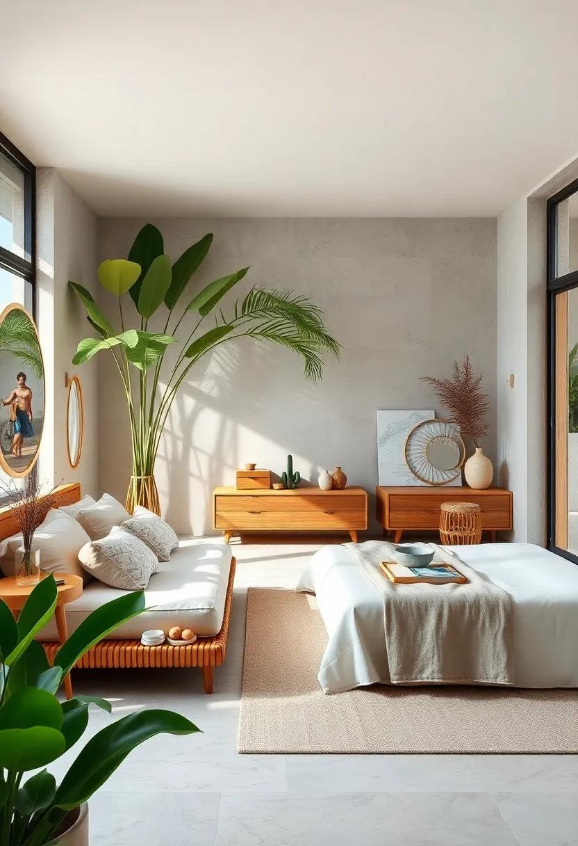 Minimalist Oasis: Explore a sleek and modern bedroom⁢ featuring bamboo furniture with clean lines, perfect for a fresh and airy atmosphere