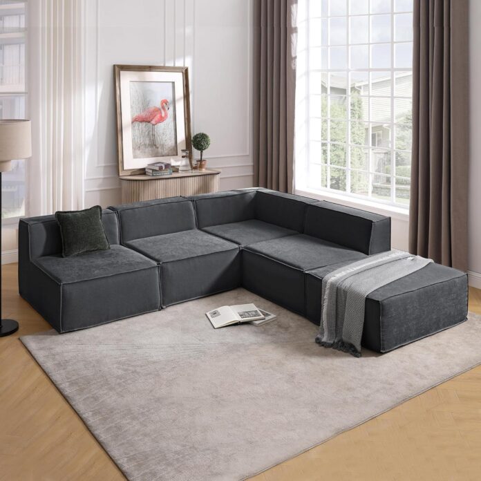 How We Loved the Modular 5-Piece Grey Chenille Sectional Sofa