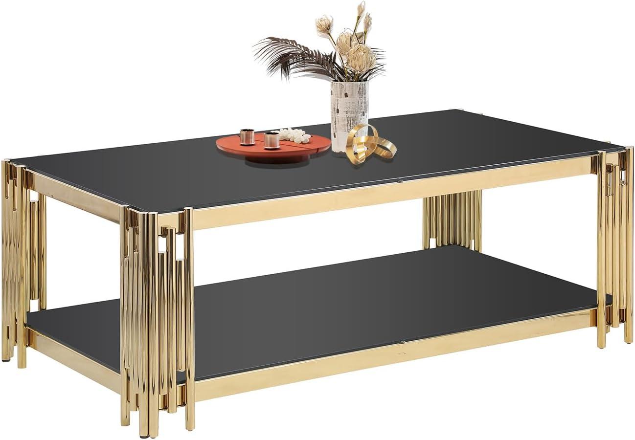 Why We Love This Black & Gold Modern Glass Coffee table