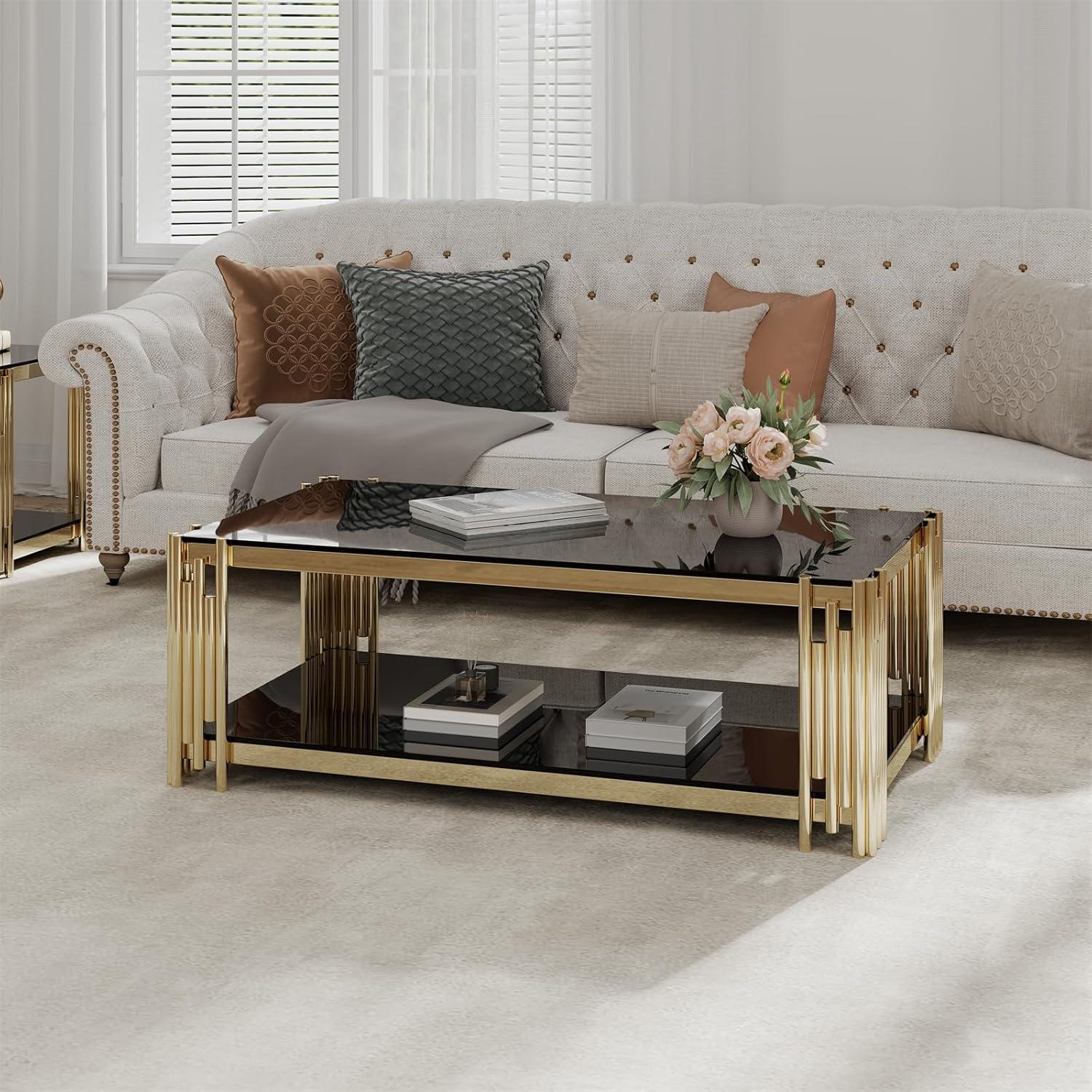 Why We Love This Black​ &⁣ Gold Modern Glass Coffee Table