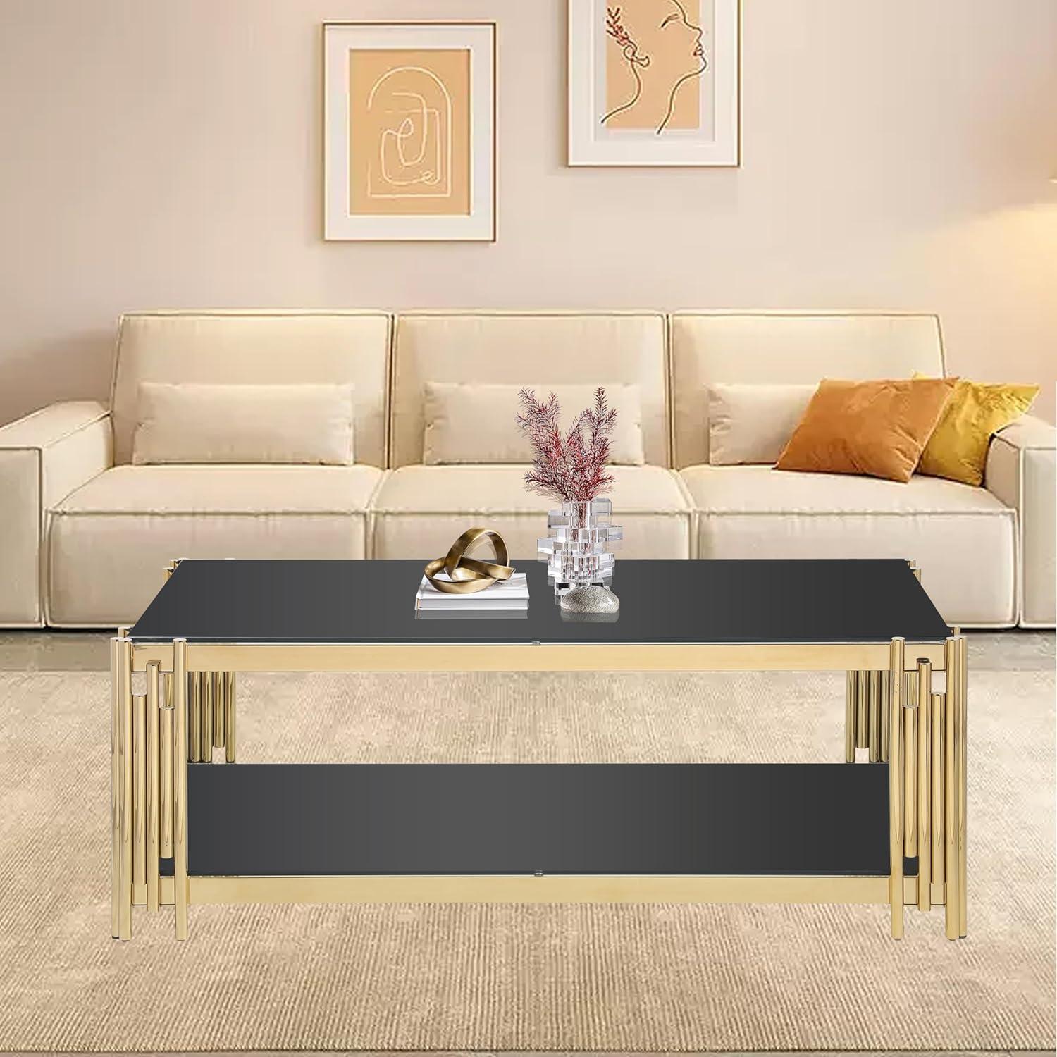 Why‍ We Love This Black & Gold Modern Glass Coffee Table